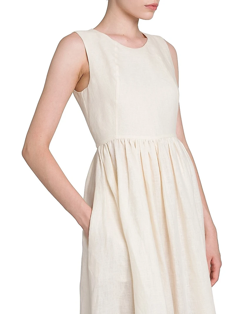 Sleeveless Floral Linen Maxi Dress
