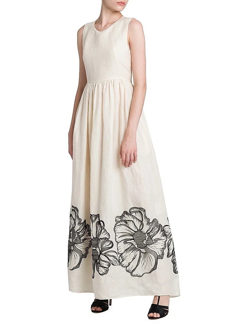 Sleeveless Floral Linen Maxi Dress