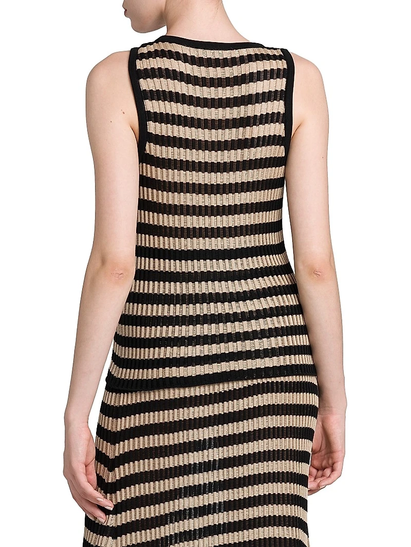 Sleeveless Striped Silk Sweater