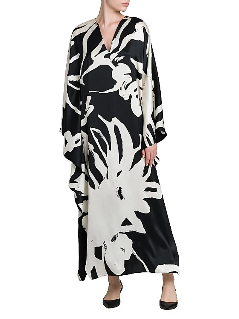 Printed Floor-Length Silk Caftan