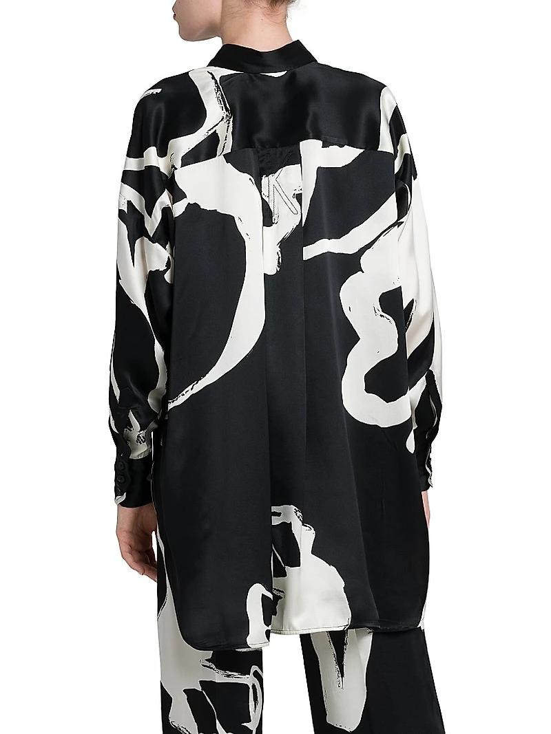 Printed High-Low Silk Blouse