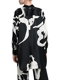 Printed High-Low Silk Blouse