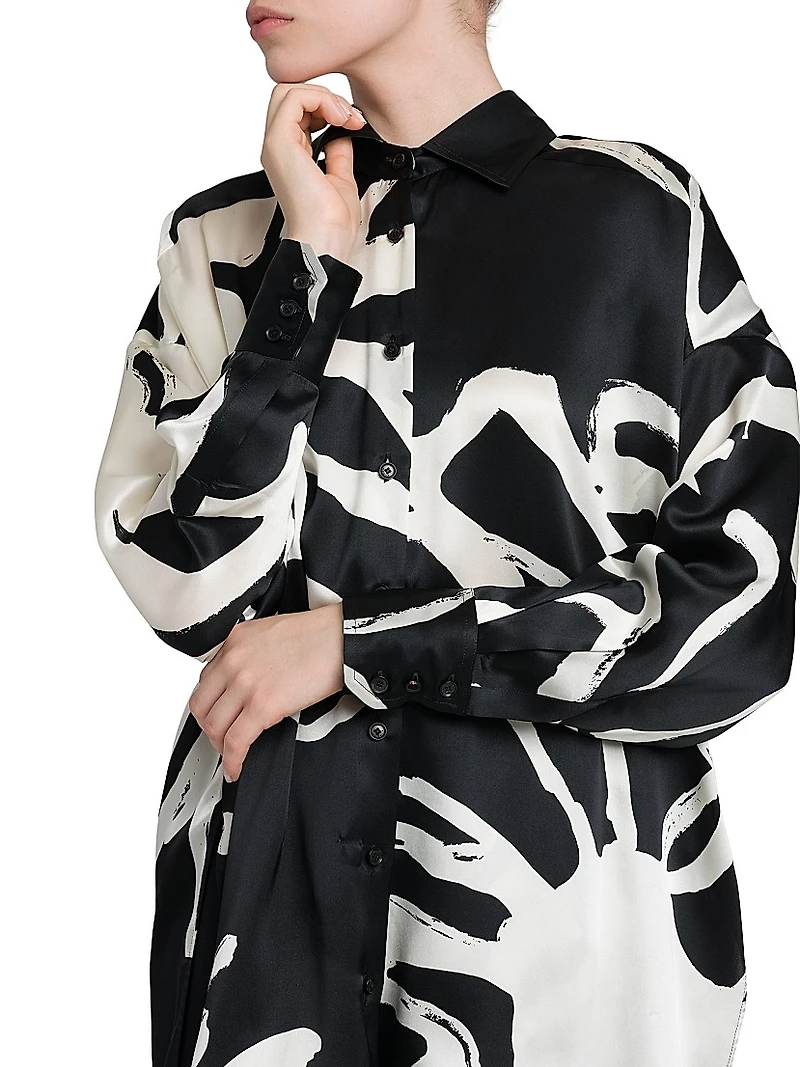 Printed High-Low Silk Blouse