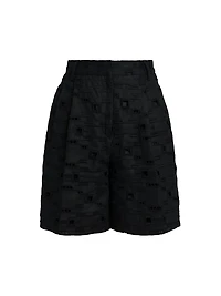 Wide-Leg Linen Eyelet Shorts