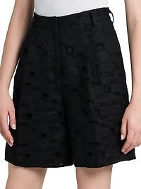 Wide-Leg Linen Eyelet Shorts