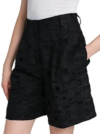 Wide-Leg Linen Eyelet Shorts