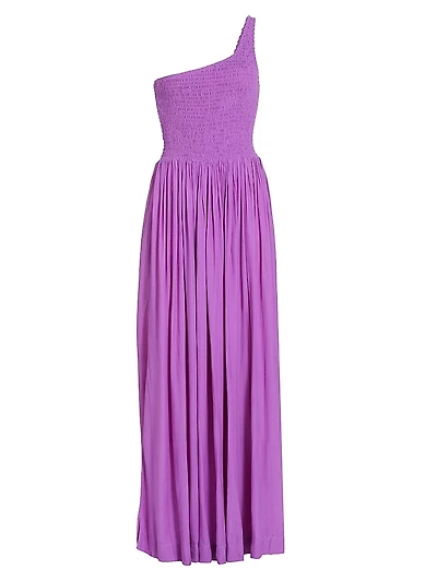 Smocked One-Shoulder Maxi Dress