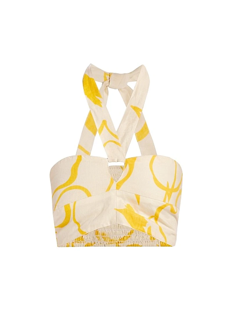 Center Piece Floral Linen Crop Top