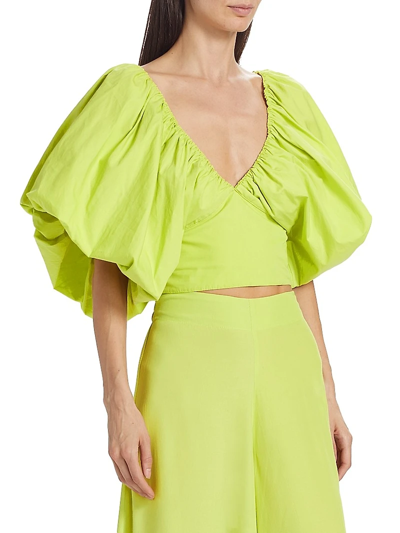 Puff-Sleeve Cotton Crop Top