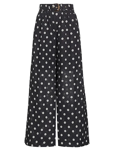 Tuck Belted Polka Dot Wide-Leg Pant
