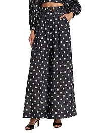Tuck Belted Polka Dot Wide-Leg Pant