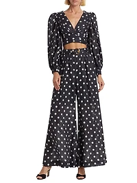 Tuck Belted Polka Dot Wide-Leg Pant