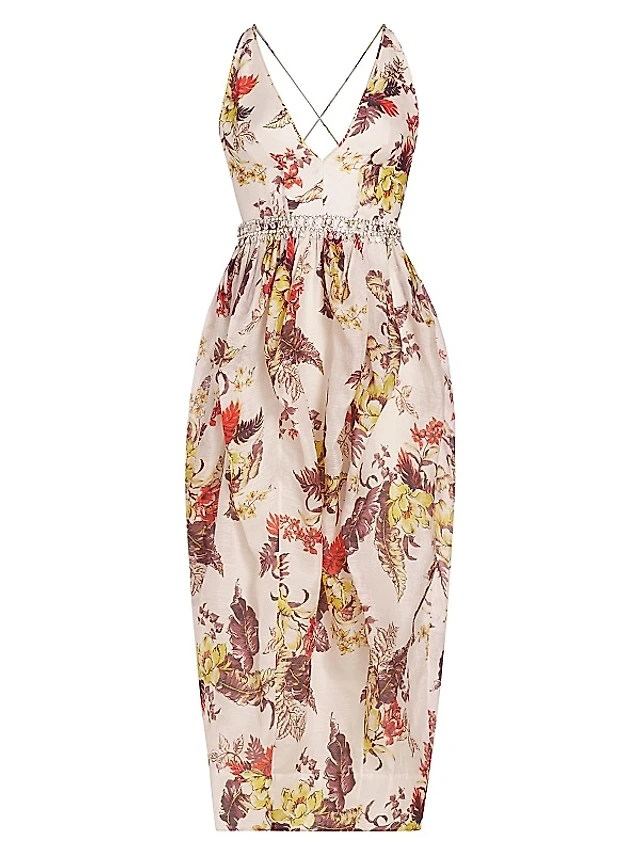 Lovaan Val Sleeveless Ruched Linen-Silk Midi Dress | The Summit Lovaan Val Sleeveless Ruched Linen-Silk Midi Dress | The Summit