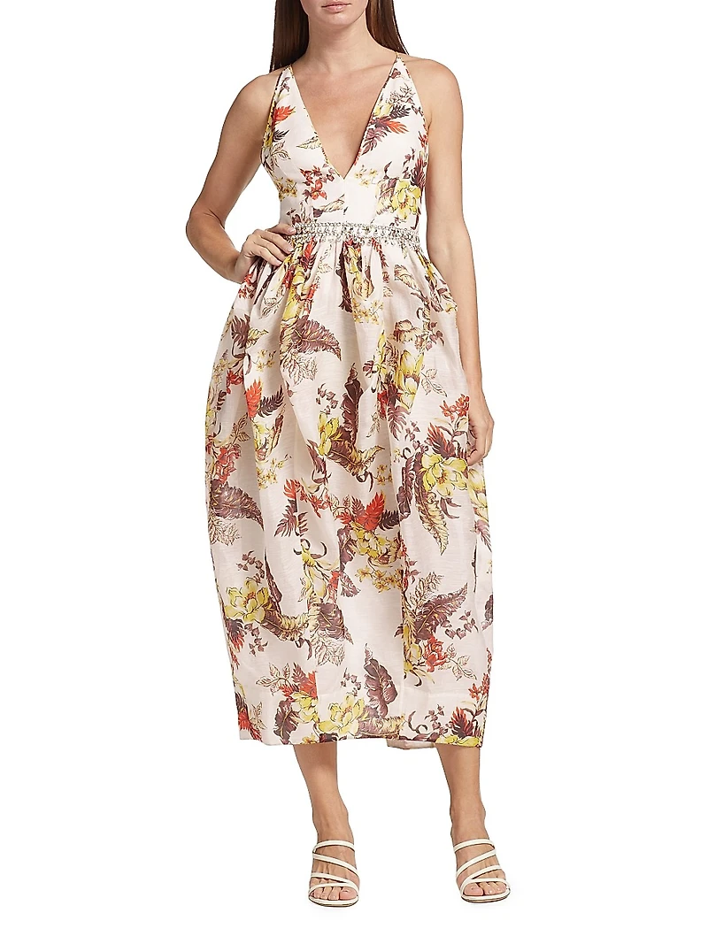 Matchmaker Tulip Linen-Silk Midi-Dress