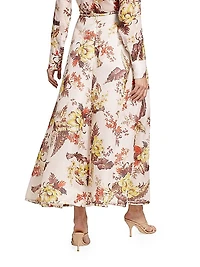 Matchmaker Floral Linen-Silk Midi-Skirt