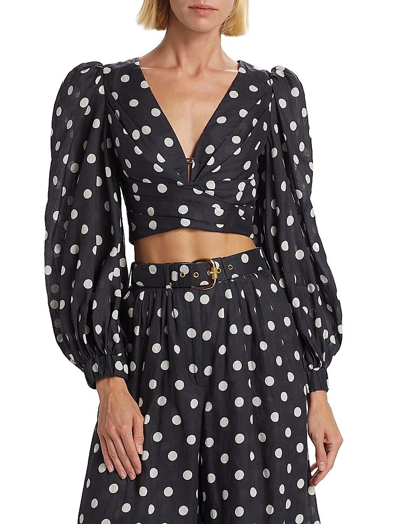 Polka-Dot Pintuck Crop Top
