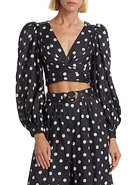 Polka-Dot Pintuck Crop Top