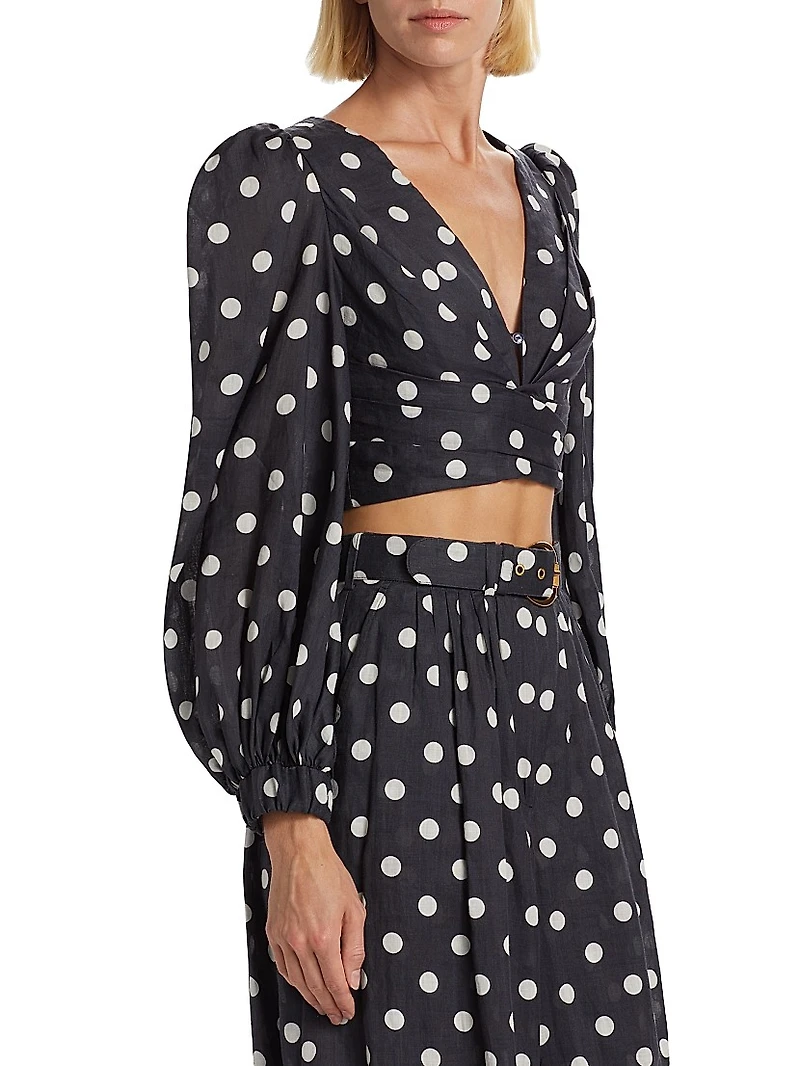 Polka-Dot Pintuck Crop Top
