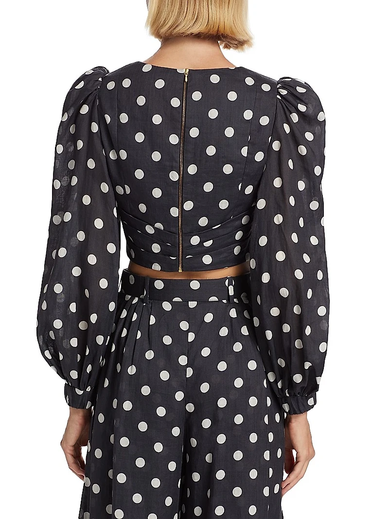 Polka-Dot Pintuck Crop Top