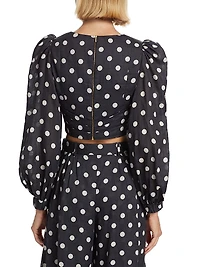 Polka-Dot Pintuck Crop Top