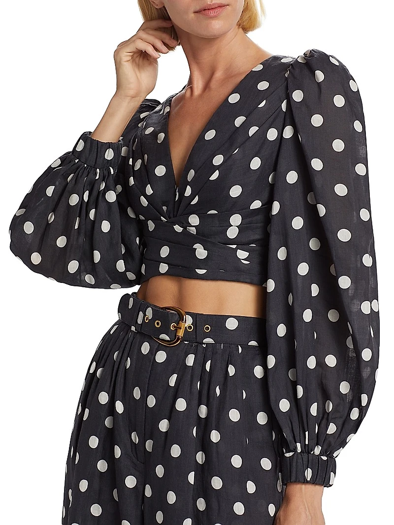 Polka-Dot Pintuck Crop Top