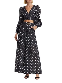 Polka-Dot Pintuck Crop Top