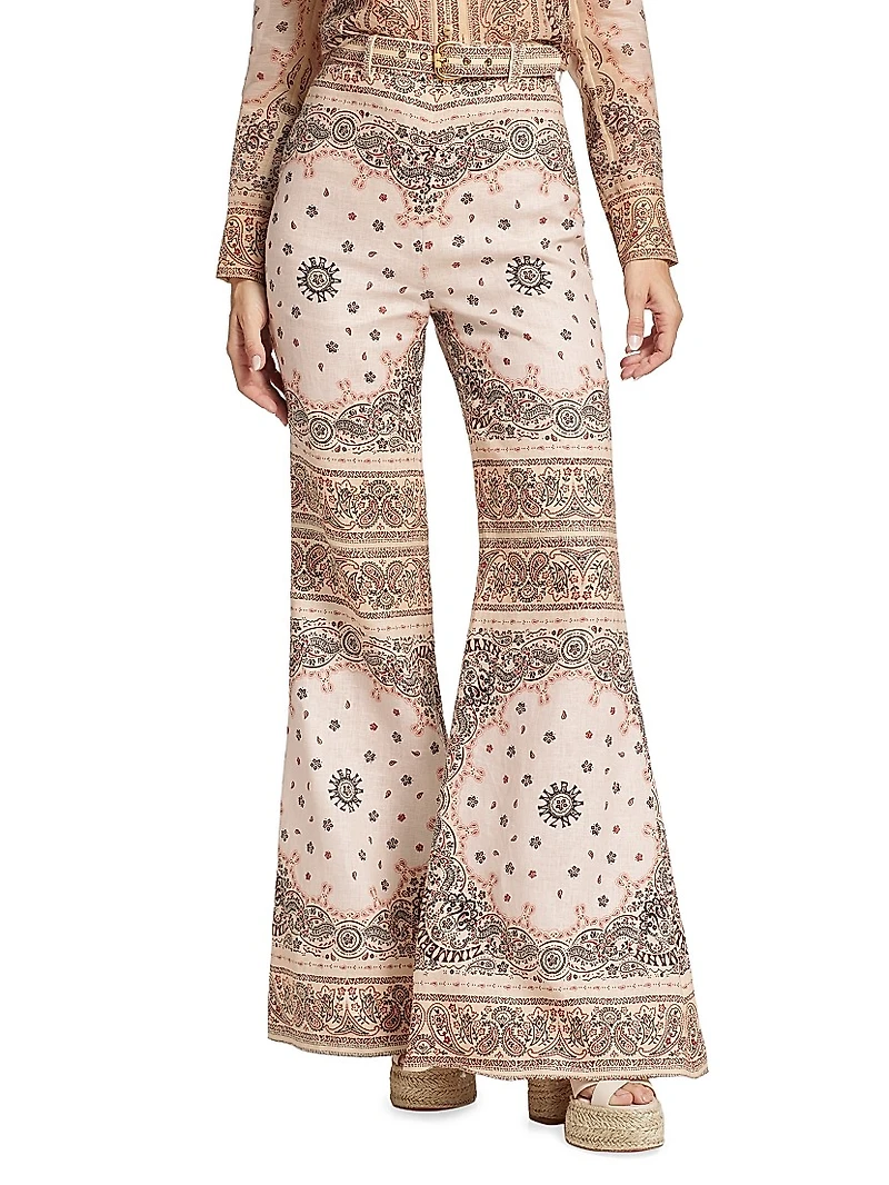 Belted Flared Linen Pants