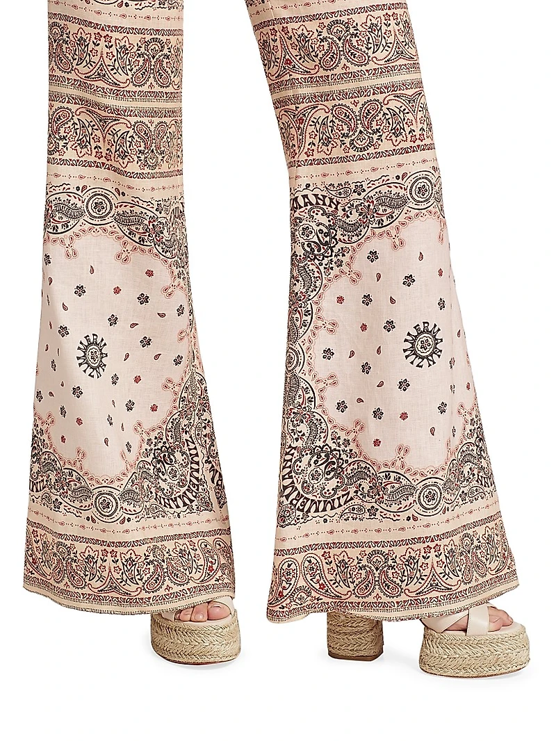 Belted Flared Linen Pants