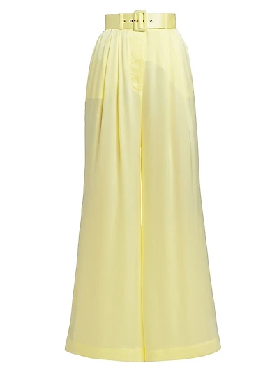 Tuck Belted Silk Wide-Leg Pants