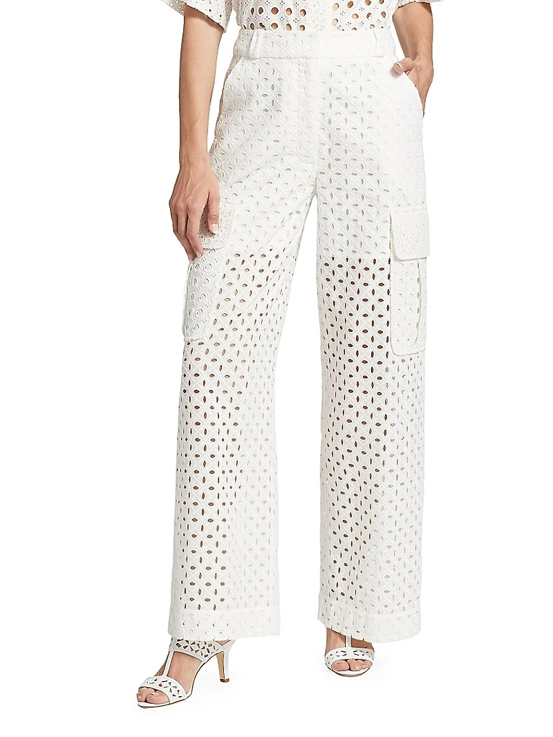 Matchmaker Wide-Leg Cotton Eyelet Pants