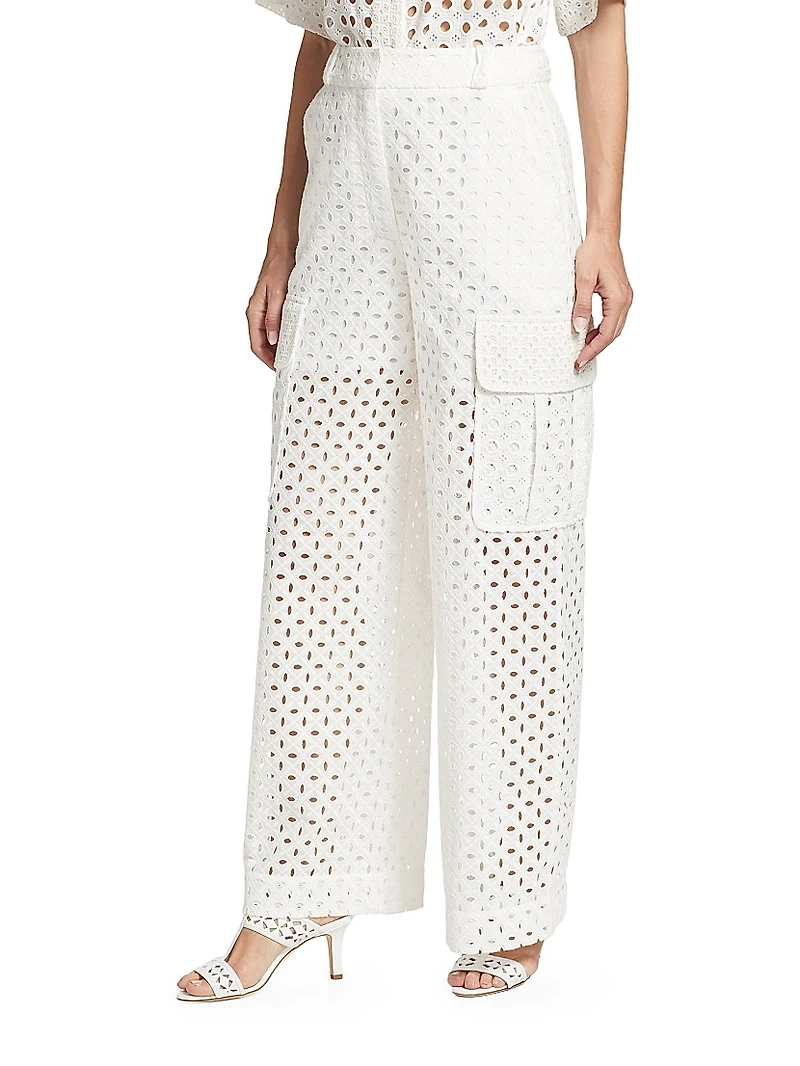 Matchmaker Wide-Leg Cotton Eyelet Pants