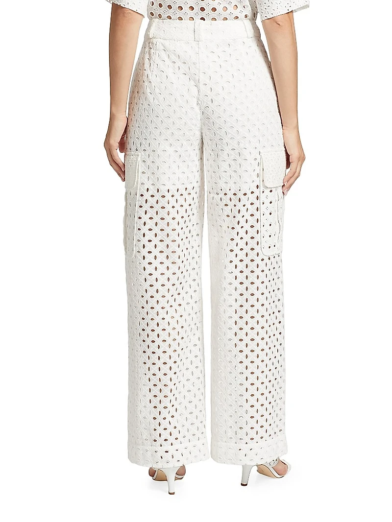 Matchmaker Wide-Leg Cotton Eyelet Pants