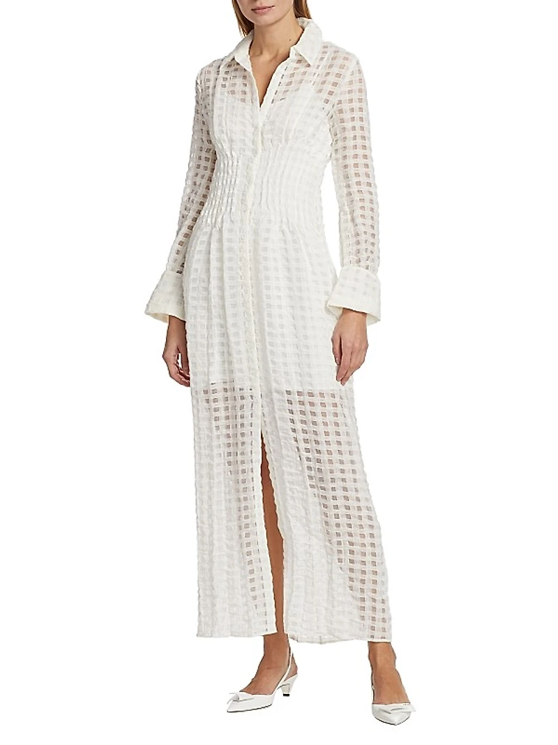 Pernille Linen-Blend Checkered Maxi Dress