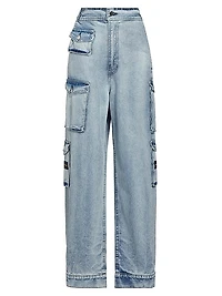 Carry Over Wide-Leg Denim Cargo Pants
