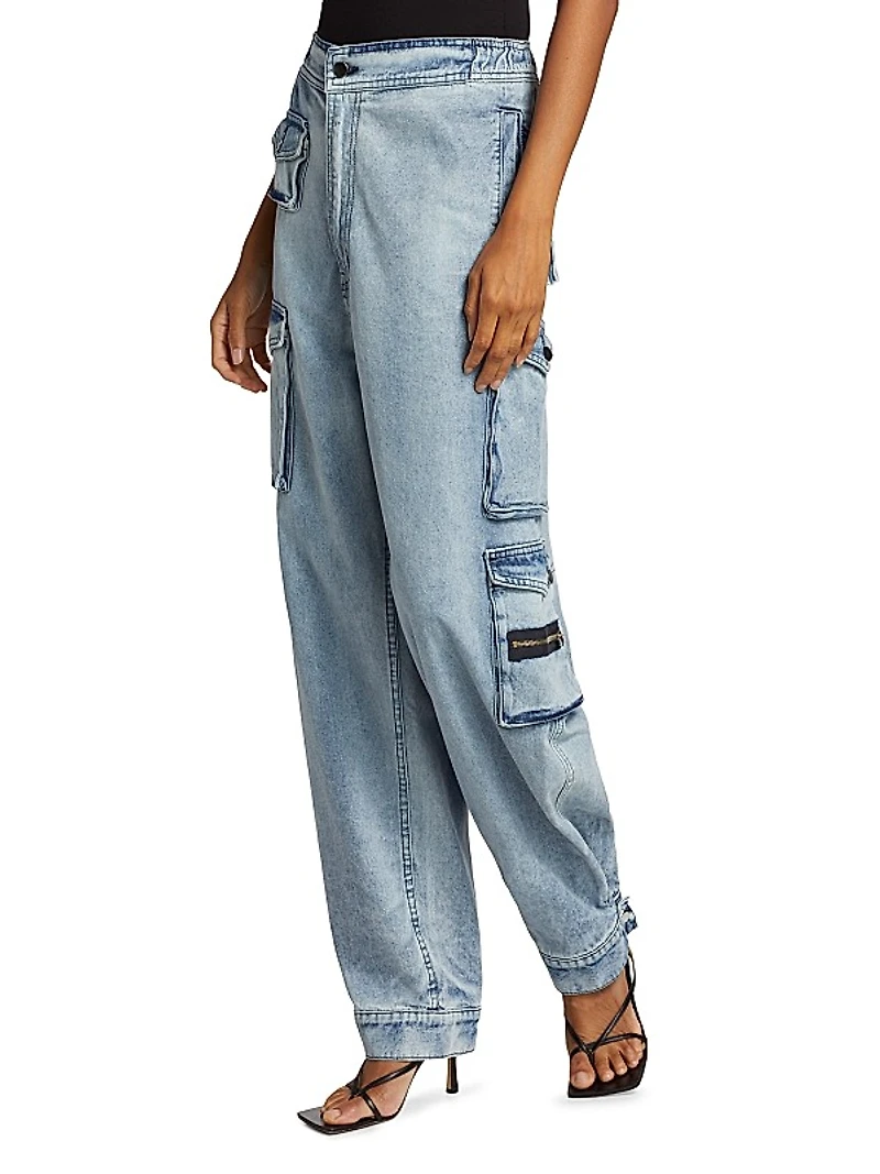 Carry Over Wide-Leg Denim Cargo Pants