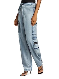 Carry Over Wide-Leg Denim Cargo Pants