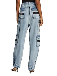 Carry Over Wide-Leg Denim Cargo Pants