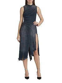 Sorriso Denim Sleeveless Frayed Midi-Dress
