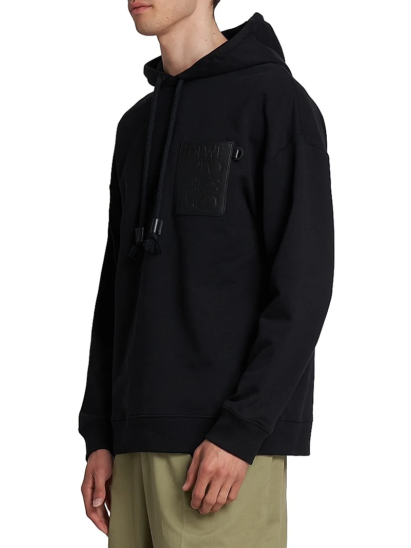 Leather Pocket Relaxed-Fit Hoodie