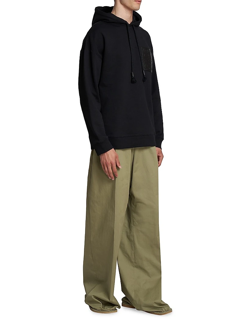 Leather Pocket Relaxed-Fit Hoodie