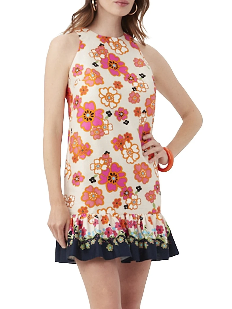 Berry Floral Ruffle-Hem Minidress
