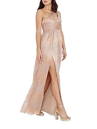 Kienna Metallic One-Shoulder Gown