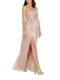 Kienna Metallic One-Shoulder Gown