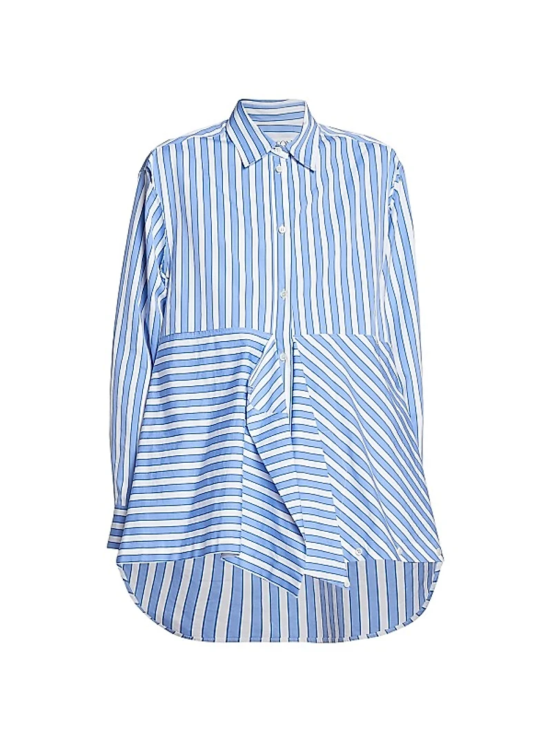 Stripe Cotton Peplum Drap Shirt