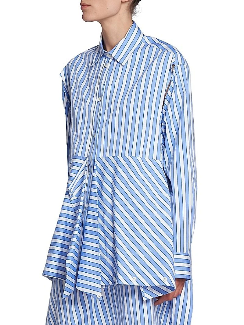 Stripe Cotton Peplum Drap Shirt