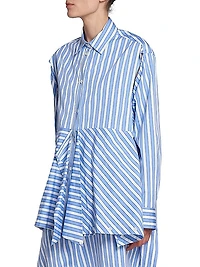 Stripe Cotton Peplum Drap Shirt