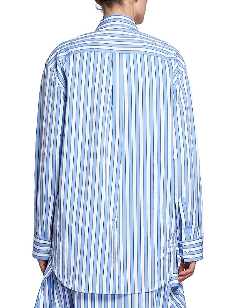 Stripe Cotton Peplum Drap Shirt