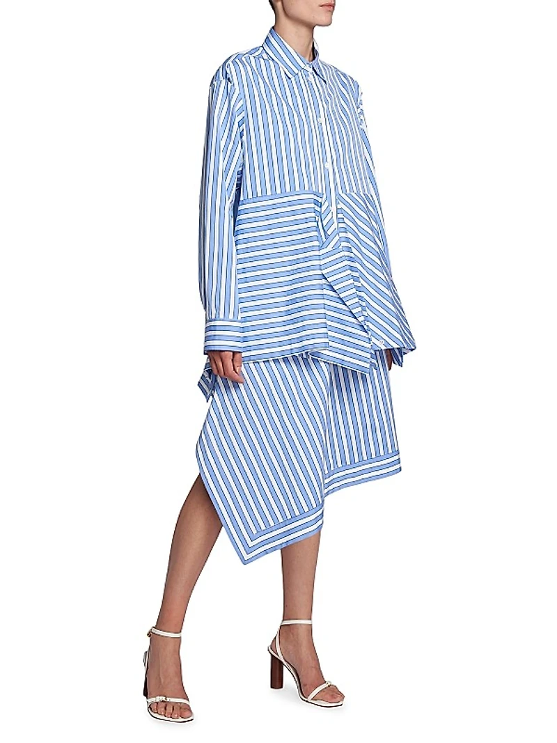 Stripe Cotton Peplum Drap Shirt