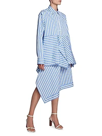 Stripe Cotton Peplum Drap Shirt