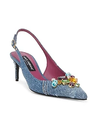 Jewel Denim Slingback Pumps